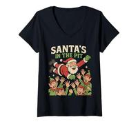 Womens Santa's in The Mosh Pit Emo Christmas Music Lover Sad Gothic V-Neck T-Shirt