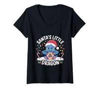 Womens Santa's Little Dragon - Christmas with Cute Dragons V-Neck T-Shirt