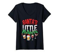 Womens Santa's Little Helper Christmas Spirits Funny Drinking V-Neck T-Shirt