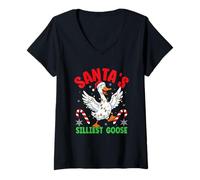 Womens Santa's Silliest Goose Christmas Cheer V-Neck T-Shirt