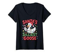Womens Santa's Silliest Goose Christmas Holiday Funny Family Humor V-Neck T-Shirt