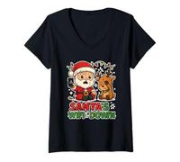 Womens Santas WiFi Down Reindeer Trouble V-Neck T-Shirt