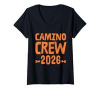 Women's Santiago Crew 2026 Camino Group Walking Spain Pilgrim Route V-Neck T-Shirt