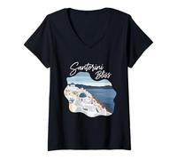 Womens Santorini Greece Dreams Summer Cyclades Vacation Souvenir V-Neck T-Shirt
