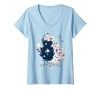 Women's Santorini Greece Island Map Art Souvenir V-Neck T-Shirt