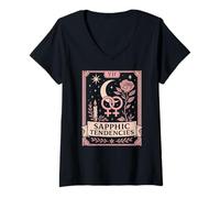 Womens Sapphic Tendencies Femme Lesbian WLW LGBTQ Pride Tarot Retro V-Neck T-Shirt