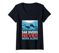 Womens SAR Divers Never Work Alone Rescue Team V-Neck T-Shirt