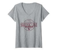 Womens Saranac Lake New York - Saranac Lake NY Label V-Neck T-Shirt