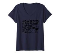 Womens Sarcasm Cat No Need to Repeat Ignored You First Time Funny V-Neck T-Shirt
