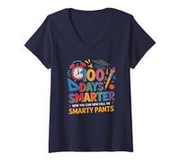 Women's Sarcastic 100 Days Smarter Smarty Pants Brighter Discovery V-Neck T-Shirt