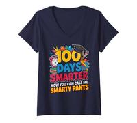 Women's Sarcastic 100 Days Smarter Smarty Pants Me Discover Fun V-Neck T-Shirt