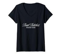 Womens Sarcastic Bad Bitches Social Club Feminist V-Neck T-Shirt