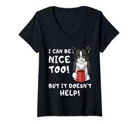 Womens Sarcastic Cat Coffee Grumpy Mood Funny Office Humor V-Neck T-Shirt