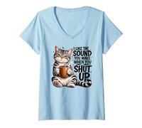 Women's Sarcastic Cat Coffee Lover Quiet Please V-Neck T-Shirt