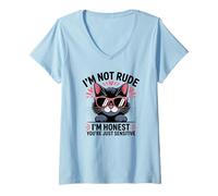 Women's Sarcastic Cat Lover Antisocial Honest Not Rude Too Sensitive V-Neck T-Shirt