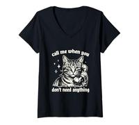 Women's Sarcastic Cat Phone Receiver No Demands Feline V-Neck T-Shirt