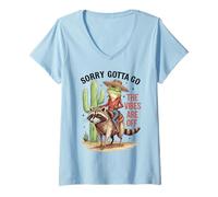 Womens Sarcastic Cowboy Frog Riding Raccoon Weird Vintage Design V-Neck T-Shirt