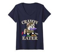 Womens Sarcastic Crayon Eater Armed Forces Bulldog My Military Dad V-Neck T-Shirt