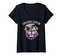 Womens Sarcastic Crayon Eater Bulldog Corps Grunt Armed Forces Gag V-Neck T-Shirt