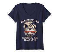 Womens Sarcastic Crayon Eaters Soldier Reporting Snack Duty Grunt V-Neck T-Shirt