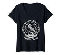 Womens Sarcastic Don't Like ME F-CAW-F Crow F Off Problem Solved V-Neck T-Shirt