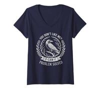Womens Sarcastic Don't Like ME F-CAW-F Crow F Off Problem Solved V-Neck T-Shirt