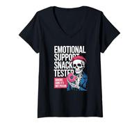 Women's Sarcastic Foodie dad Tax Official Snack Tester Skeleton V-Neck T-Shirt