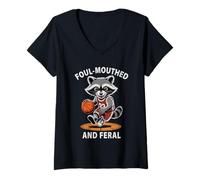 Womens Sarcastic Foul MOUTHED Feral Basketball Raccoon Shoot Legend V-Neck T-Shirt