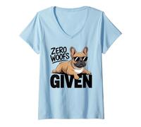 Womens Sarcastic French Bulldog Zero Woofs Given Funny Frenchie V-Neck T-Shirt