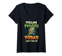Women's Sarcastic Frog Feeling Froggy Today Don't Test Me Frog Pun V-Neck T-Shirt