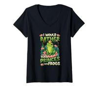 Womens Sarcastic Frog Lover Funny Frog Crown Turn Princes Into Frog V-Neck T-Shirt