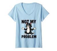 Womens Sarcastic Funny Cat - Not My Problem V-Neck T-Shirt