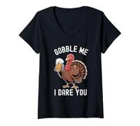 Womens Sarcastic Gobble Me I Dare You Funny Thanksgiving Turkey V-Neck T-Shirt