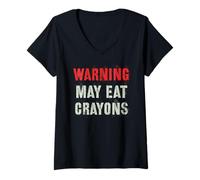 Womens Sarcastic I May EAT Crayons Eater Proud Our Troop Military V-Neck T-Shirt
