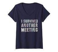 Womens Sarcastic I Survived Another Meeting Employee Office Humor V-Neck T-Shirt