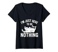 Womens Sarcastic I'm Just Here To Do Nothing Funny Retro Humor Cat V-Neck T-Shirt