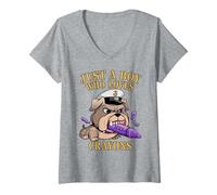 Women's Sarcastic JUST BOY WHO Loves Crayons Corps Brother Military V-Neck T-Shirt