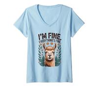 Women's Sarcastic Llama Pretending All is Well Floral Design V-Neck T-Shirt