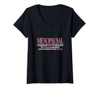 Womens Sarcastic Menopausal Warning Quote I Black Pink Minimalistic V-Neck T-Shirt