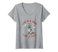 Womens Sarcastic Raccoon Life is A Soup I-Am A Fork Meme Animal V-Neck T-Shirt