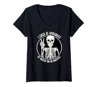 Womens Sarcastic Skeleton I Suck at Apologies Funny Design V-Neck T-Shirt