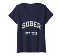 Womens Sarcastic Sober Est 2026 Zero Days Drinking Liver Humor V-Neck T-Shirt