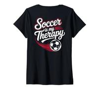 Womens Sarcastic Soccer is My Therapy Funny Soccer Humor Boys Girls V-Neck T-Shirt