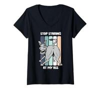 Womens Sarcastic Stop Staring at My Ass Funny Donkey Pun V-Neck T-Shirt