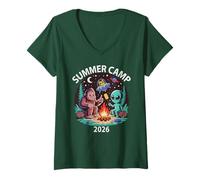 Women's Sarcastic Summer Camp 2026 Alien Conspiracy Camping Vibes V-Neck T-Shirt