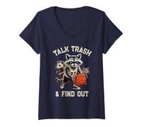 Womens Sarcastic Talk Trash FIND Out Raccoon Basketball Court Dad V-Neck T-Shirt