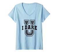Womens Sarcastic University I Dare You Run Baseball Catcher V-Neck T-Shirt