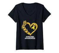 Womens Sarcoma Awareness Heart Sarcoma V-Neck T-Shirt