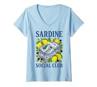 Women's Sardine Social Club Funny Tinned Fish Martini Cocktail V-Neck T-Shirt