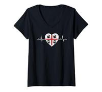 Women's Sardinia Heartbeat Four Moors Flag Pride Design V-Neck T-Shirt